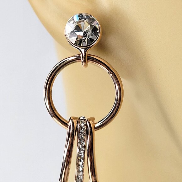 Gold Crystal Dangle Earrings - Picture 7 of 8